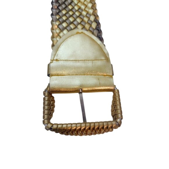 Wide Woven Faux Leather Gold Bronze Metallic Belt Vintage Boho Western Shiny - Picture 5 of 5